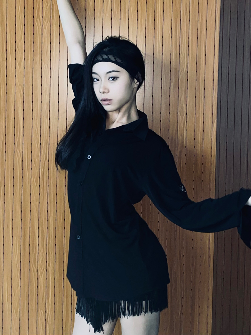拉丁舞服6K衬衣长袖黑色上衣训练