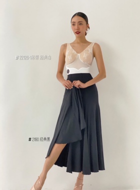 dillin舞服迪林摩登练习练功训练服上衣后背丝带吊带连体胸垫白黑