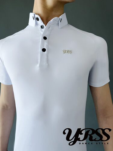 YRSS摩登舞服上衣短袖Polo衫速干进口柔丝高弹练习练功训练服男白