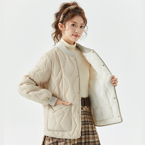 短款新款加绒保暖立领棉服女