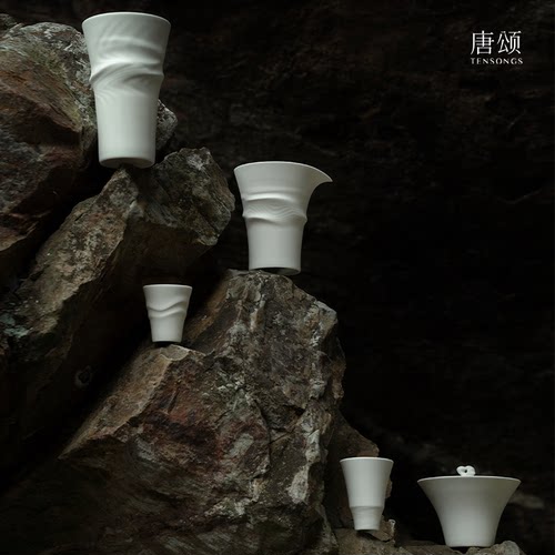 唐颂高档二才盖碗泡茶小茶杯单个白瓷现代简约茶具套组功夫闻香杯
