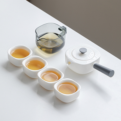 高档轻奢茶具套装泡茶专用年轻人办公室白瓷侧把茶壶生日礼物茶具