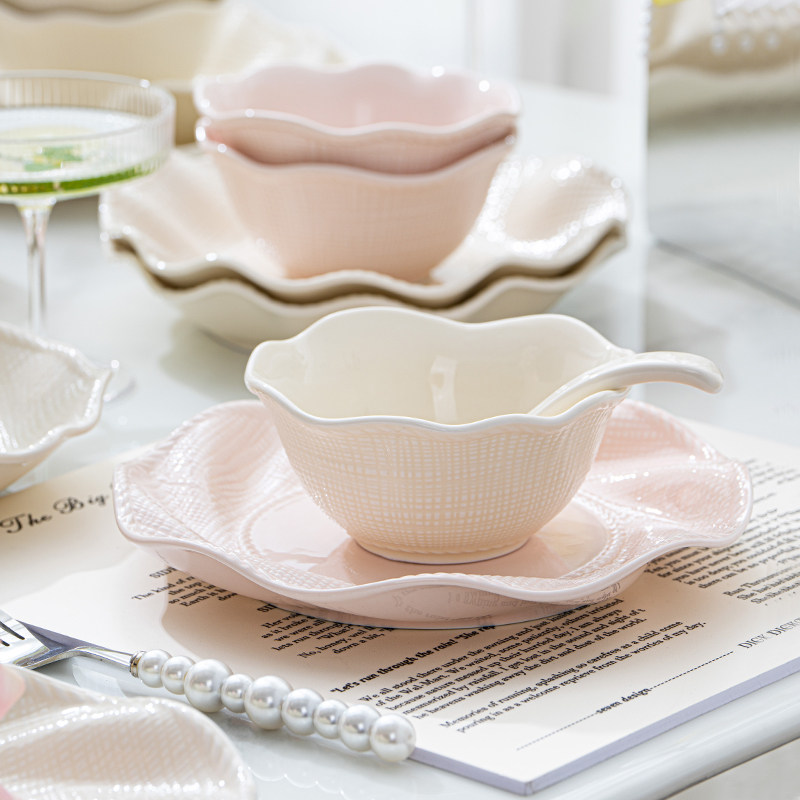 sisin诗心 布纹郁金香碗家用碗碟套装家用餐具套装陶瓷碗盘子组合,餐饮具,碗,淘宝优惠券,粉丝福利购,淘宝优惠卷