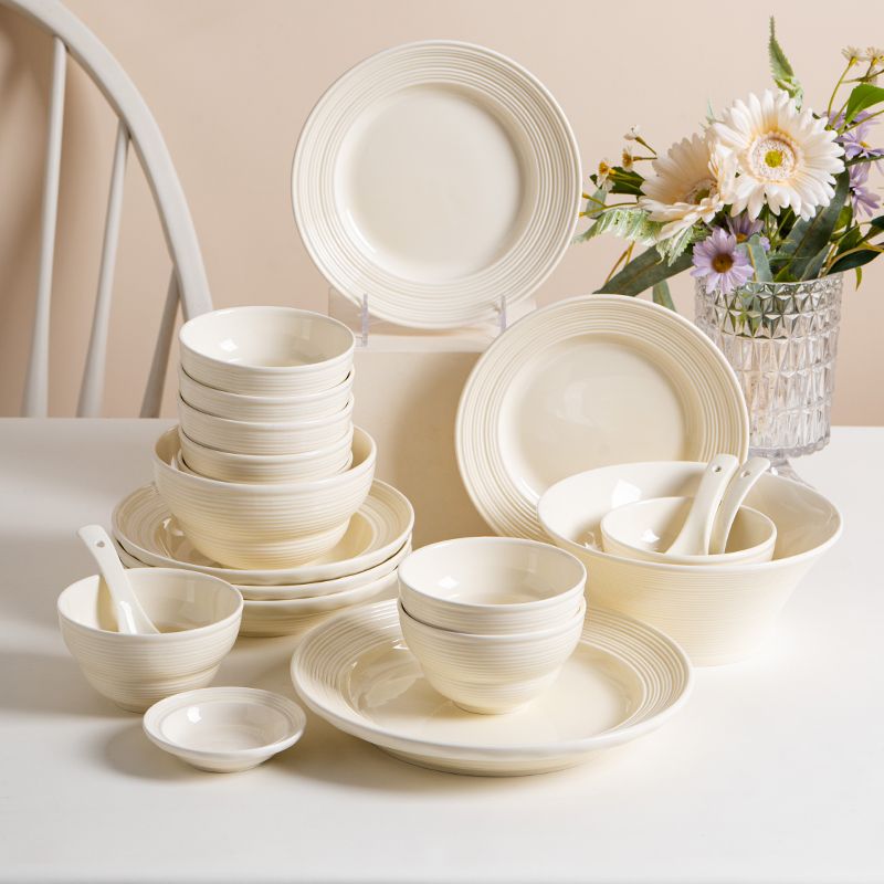 sisin诗心 奶油风釉下彩慕斯碗家用碗盘组合碗碟套装餐具套装陶瓷