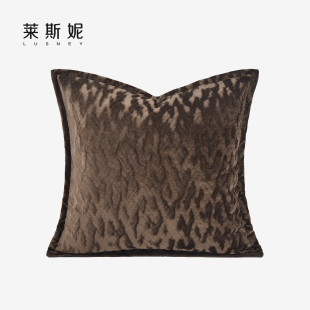 高端肌理割绒酒店现代简约棕咖色创意抱枕轻奢高级客厅靠枕靠垫套