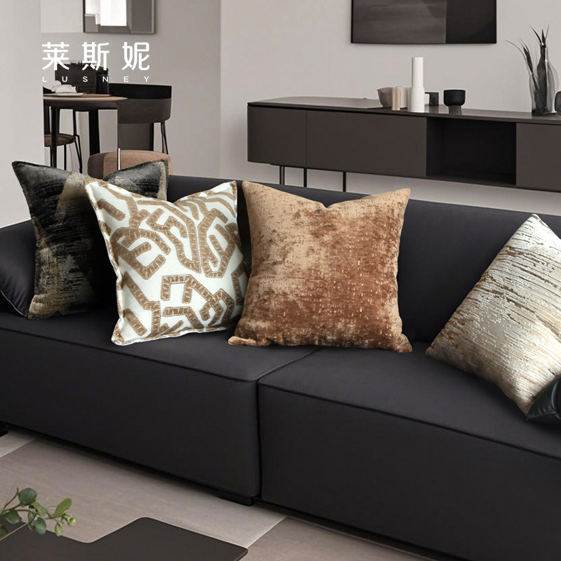 美拉德软装高级感枕套酒店样板抱枕意式轻奢进口割绒沙发靠枕靠垫