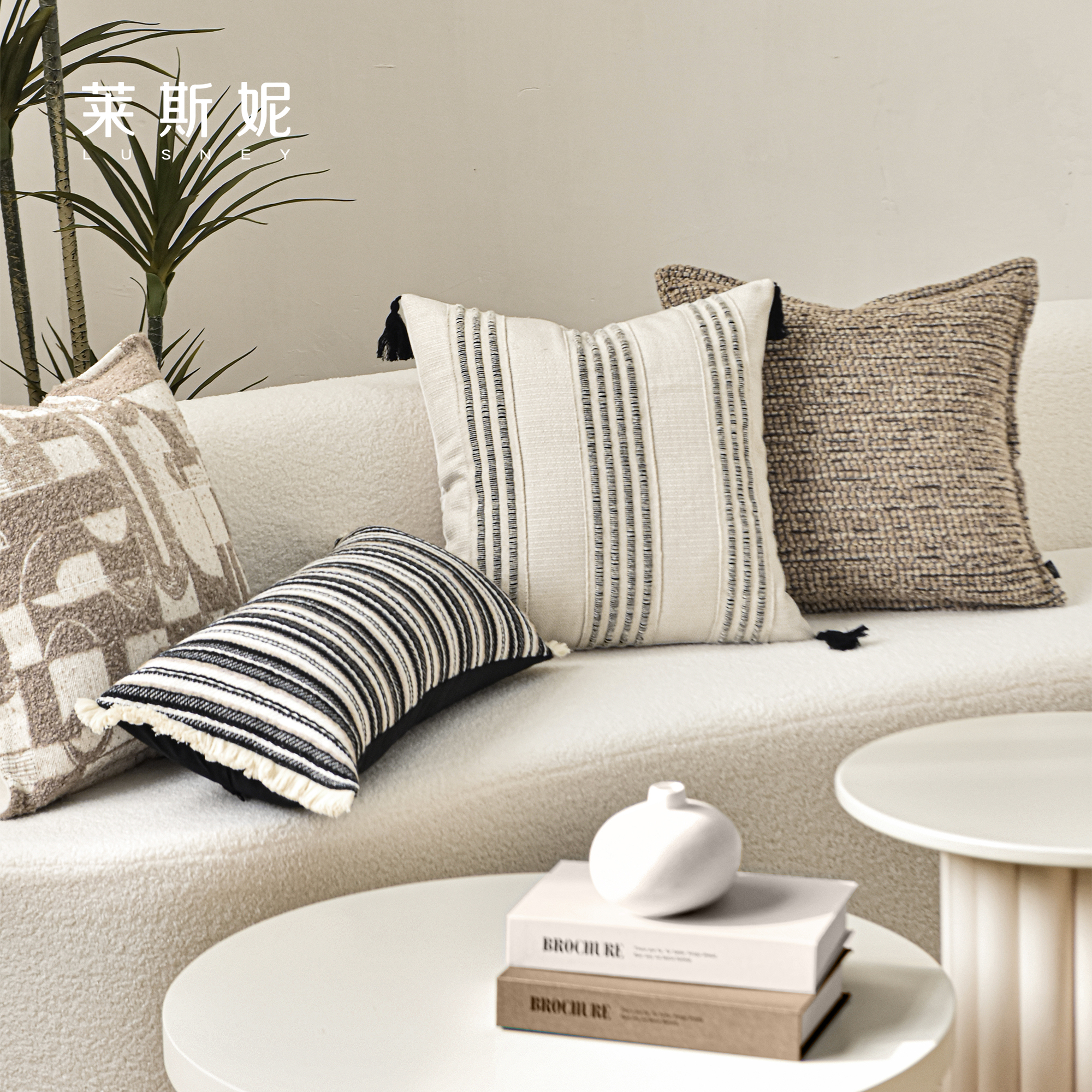 简约高级感棉麻沙发抱枕搭配组合高端布艺侘寂风样板间卧室靠枕套
