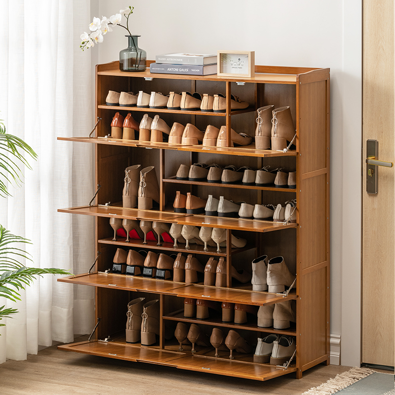 简易鞋柜家用门口大容量收纳木质多层带门玄关柜省空间实木鞋架子
