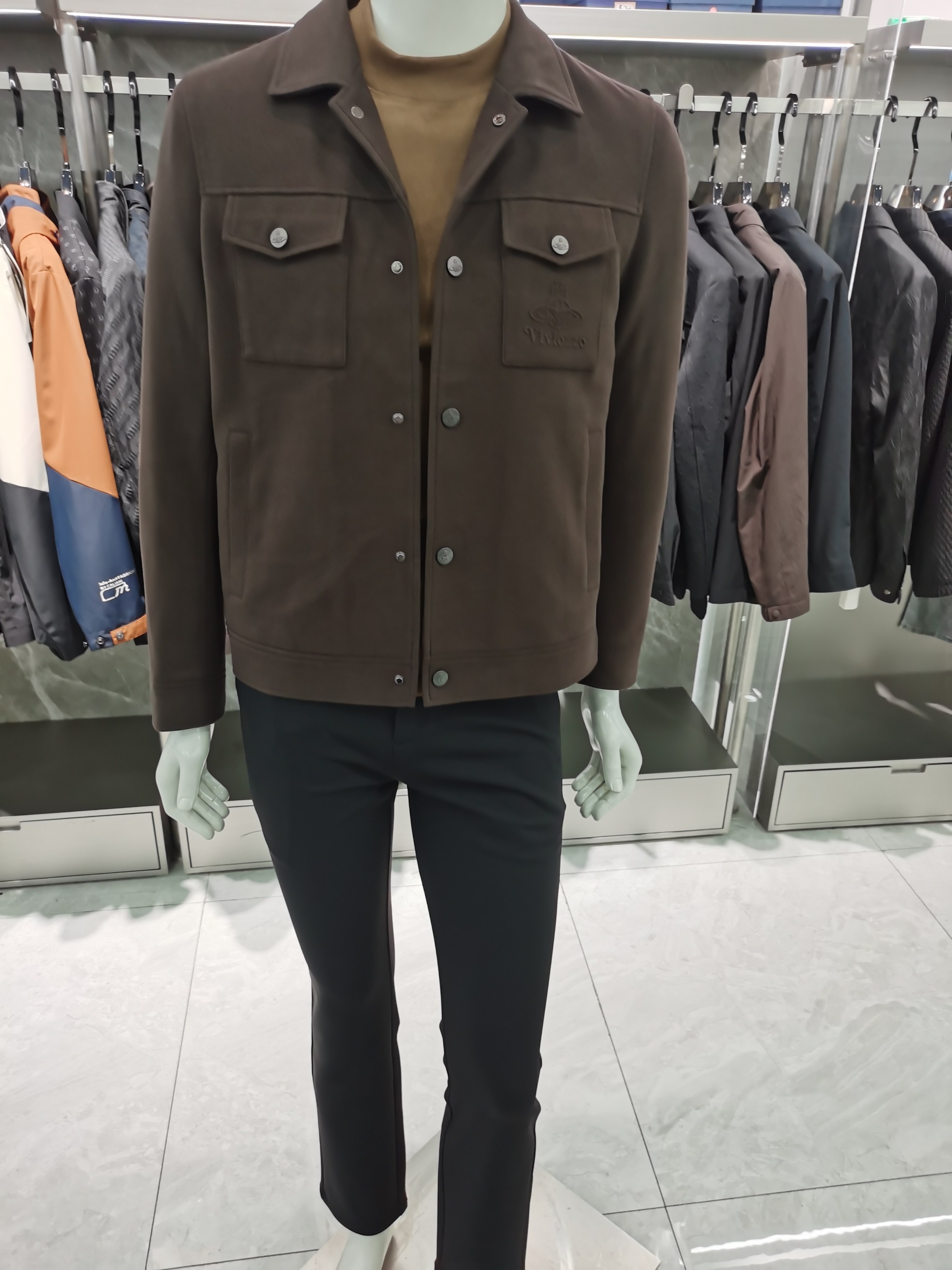 高端品牌2025春季新款男士翻领加棉夹克百搭帅气休闲外套男上衣