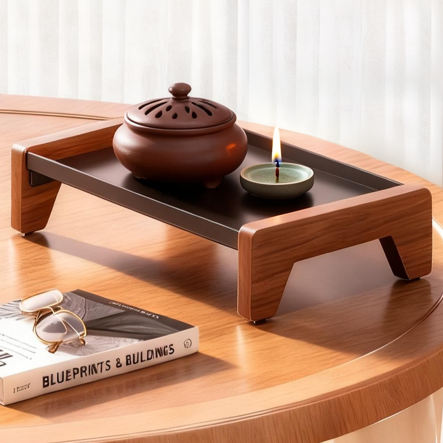 复古风胡桃木客厅收纳置物架