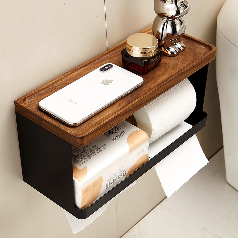 胡桃木卫生间多功能纸巾盒置物架