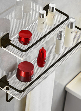 卫生间置物架亚克力洗漱洗手台壁挂黑色浴室镜前毛巾收纳架免打孔