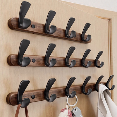 胡桃木挂钩门后免打孔墙壁上衣帽钩入户玄关试衣间黑色高级挂衣钩