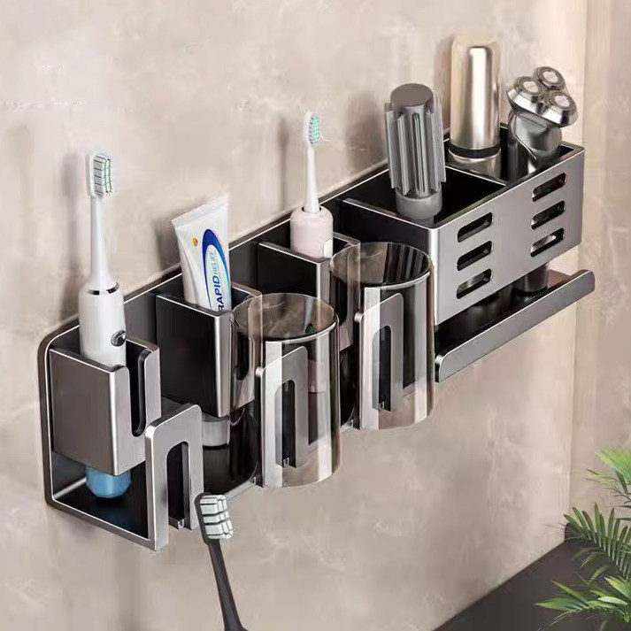 牙刷置物架免打孔卫生间牙杯漱口杯壁挂家庭电动牙缸牙具收纳挂架