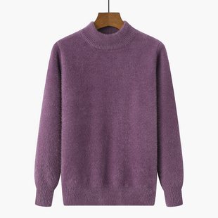 纯色套头仿貂毛针织打底上衣 毛衣妈妈装 中年女装 半高领加厚冬季