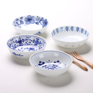 日本进口陶瓷钵碗矮式碗小菜碗日式釉下彩餐具青花瓷器小清新花朵