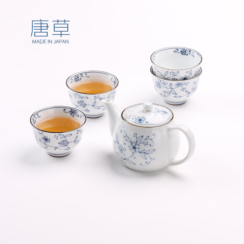 日本带滤网釉下彩陶瓷茶壶