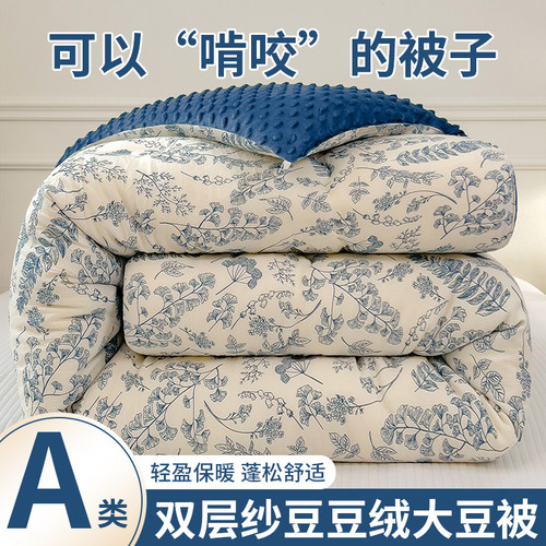 双层纱豆豆绒冬被春秋被加厚保暖冬季棉被芯可机洗学生单人空调被