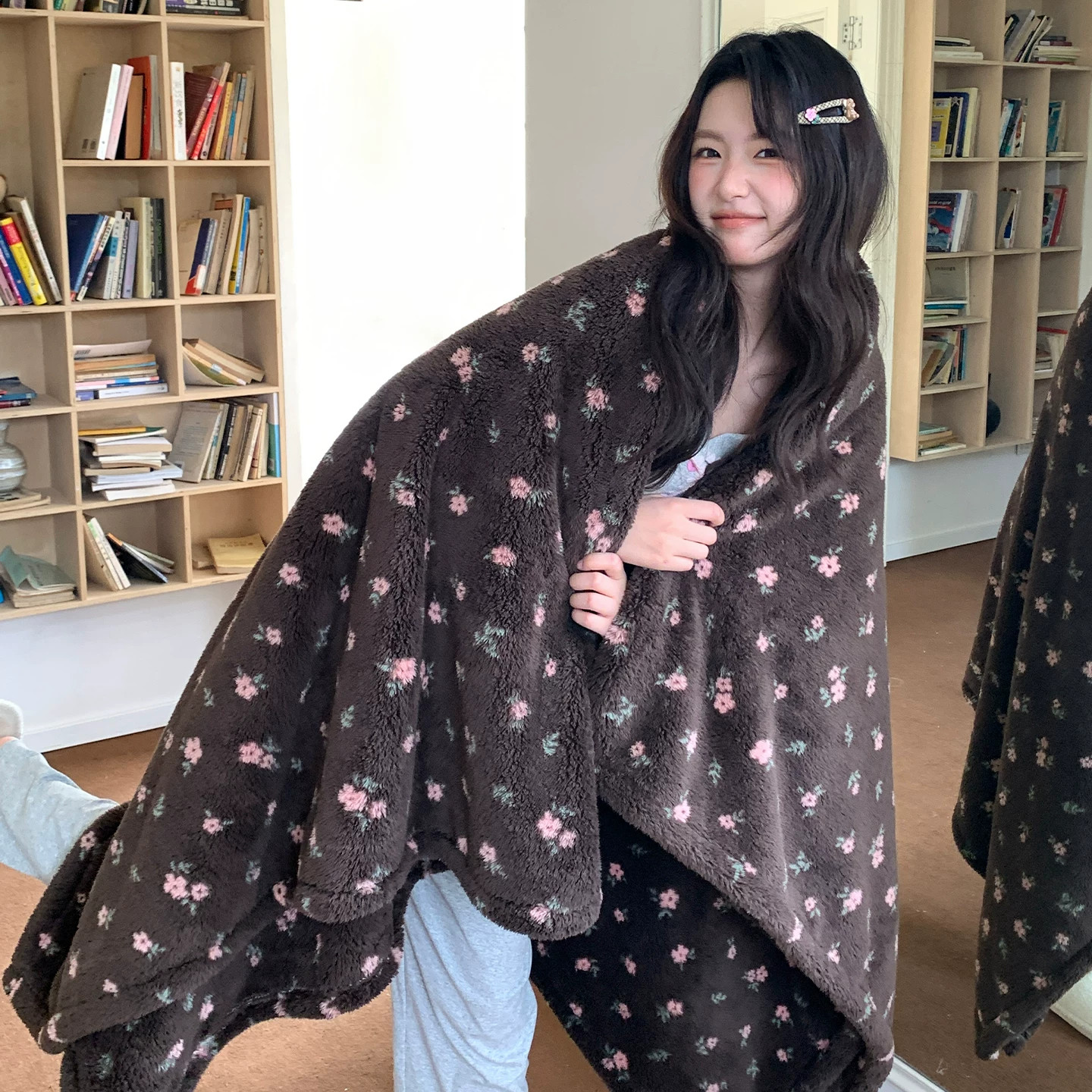 冬季超软糯保暖泡芙绒毯子小碎花亲肤复古办公室休闲午睡毯盖毯