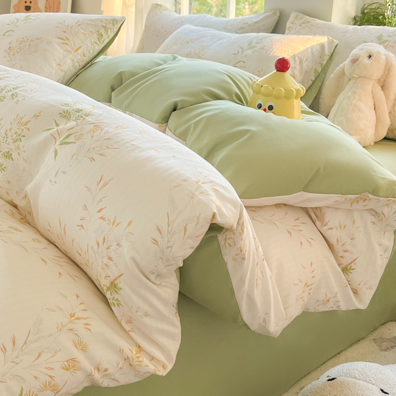 四季通用床上四件套床单卧室被套田园风床品宿舍三件套非纯棉全棉