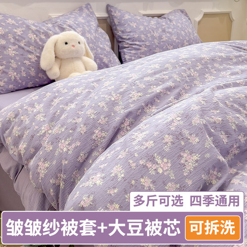 大豆被子被套被芯组合整体全套二合一可拆洗加厚春秋棉被四季褥子