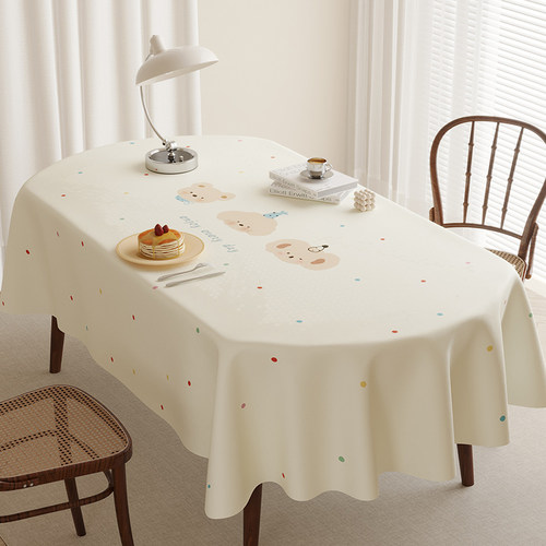 奶油风椭圆桌桌布防水免洗