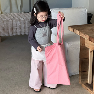 TOTObaby春季款女童韩系吊带叠穿打底衫两件套长袖T恤屁帘直筒裤