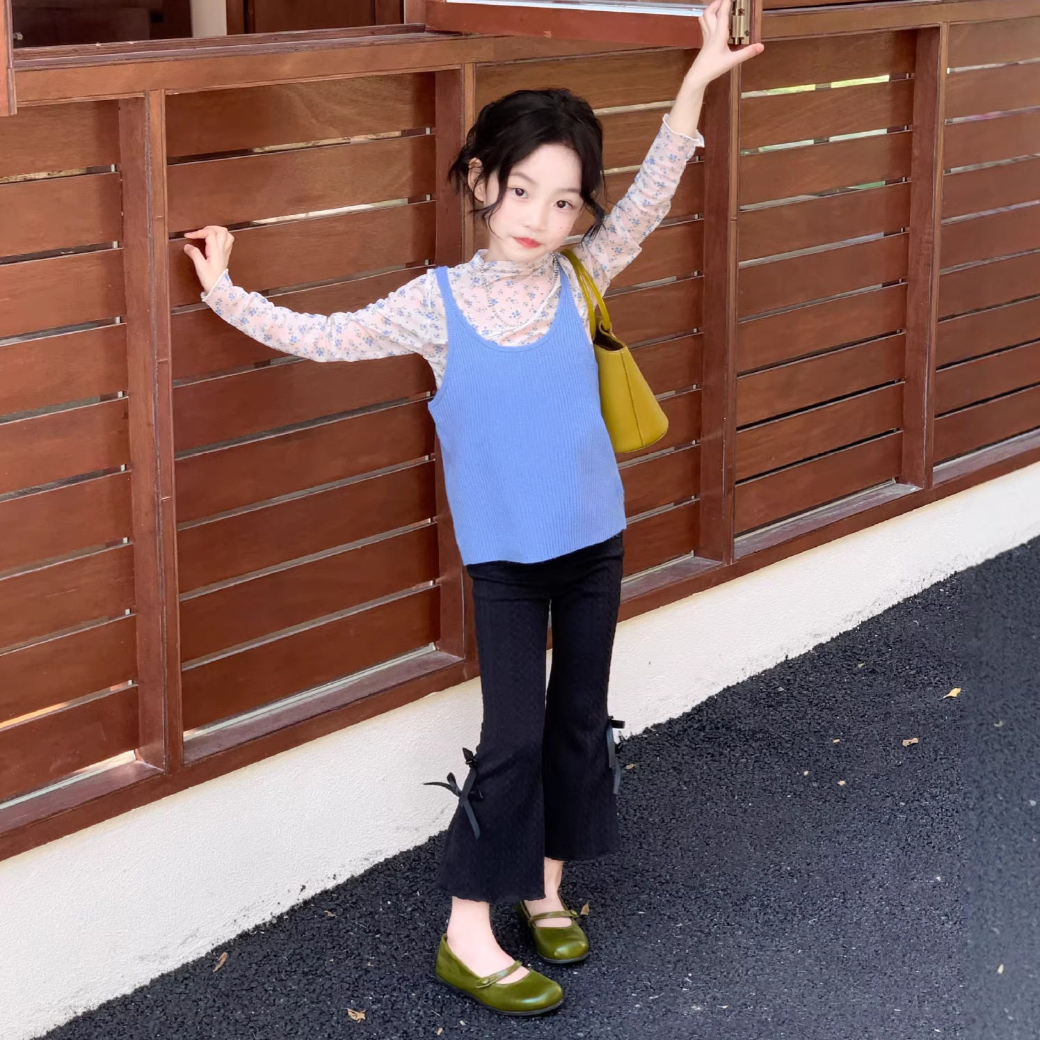 TOTObaby2026春季女童洋气碎花网纱长袖T恤叠穿坑条吊带背心套装,童装/婴儿装/亲子装,套装,淘宝优惠券,粉丝福利购,淘宝优惠卷