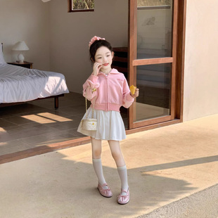 TOTObaby春秋2026新款女童韩版短款连帽卫衣外套儿童A字半身短裙