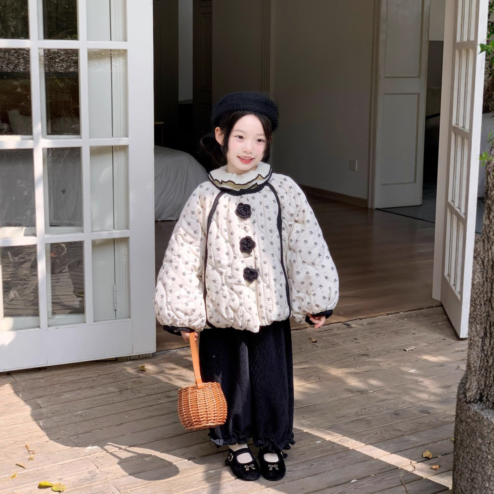 儿童洋气碎花棉服花苞棉衣外套