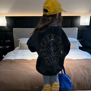 TOTObaby儿童中长款卫衣女童冬装新款韩版烫钻加绒加厚套头上衣潮