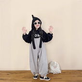 男女儿童尖尖帽刺绣休闲卫衣条纹背带裤 TOTObaby秋装 新款 两件套潮