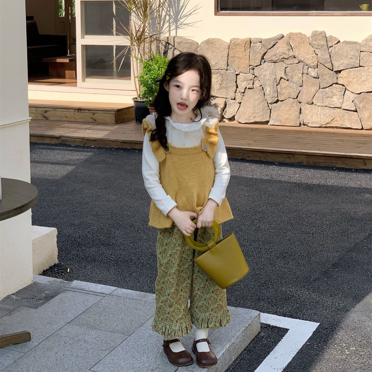 TOTObaby森系女童洋气荷叶边针织背心娃娃领打底衫碎花裤春装套装,童装/婴儿装/亲子装,套装,淘宝优惠券,粉丝福利购,淘宝优惠卷