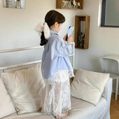 衬衫 TOTObaby2026春季 蕾丝花边拼接长袖 女童法式 百搭衬衣外套 新款