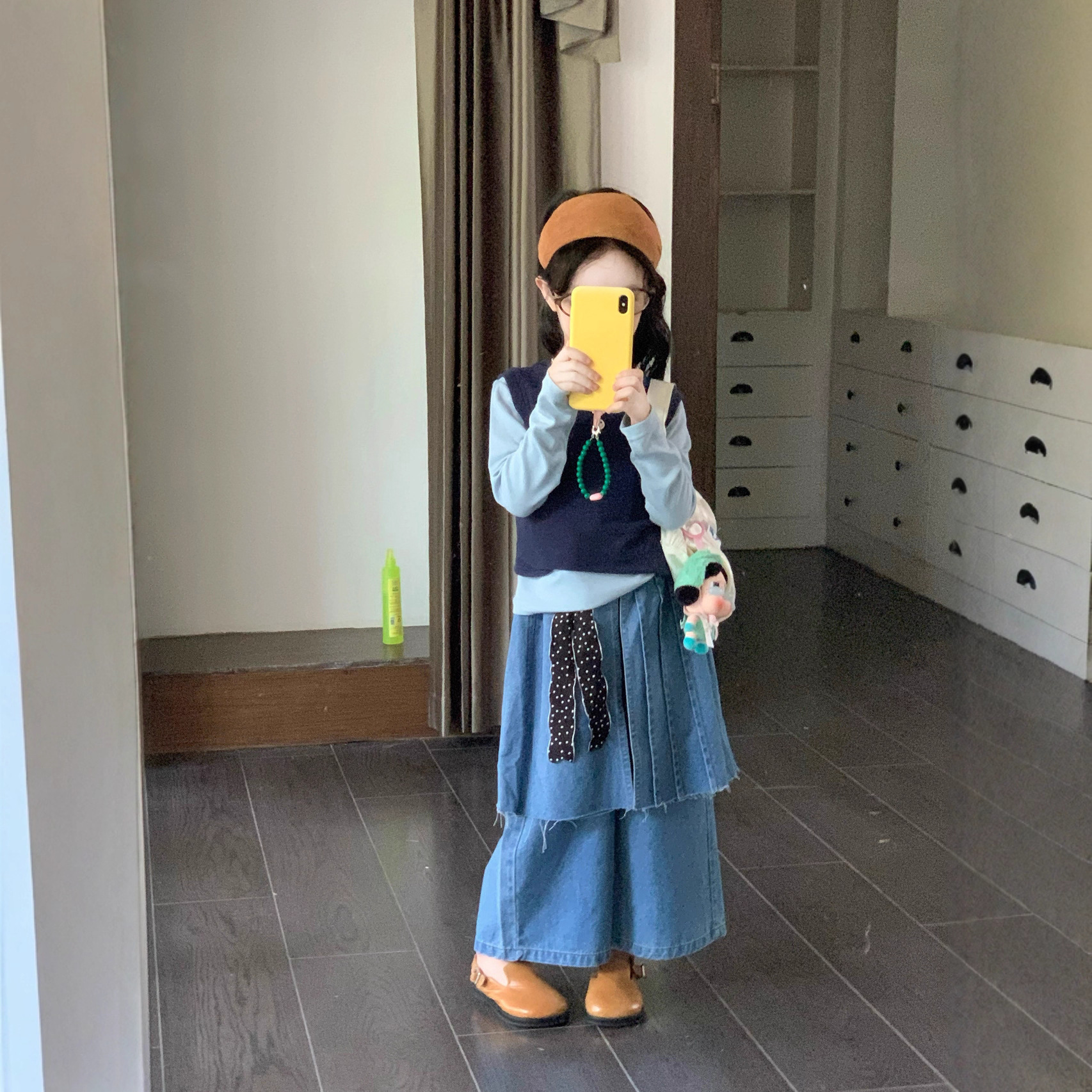 女童春秋设计感叠穿两件套T恤