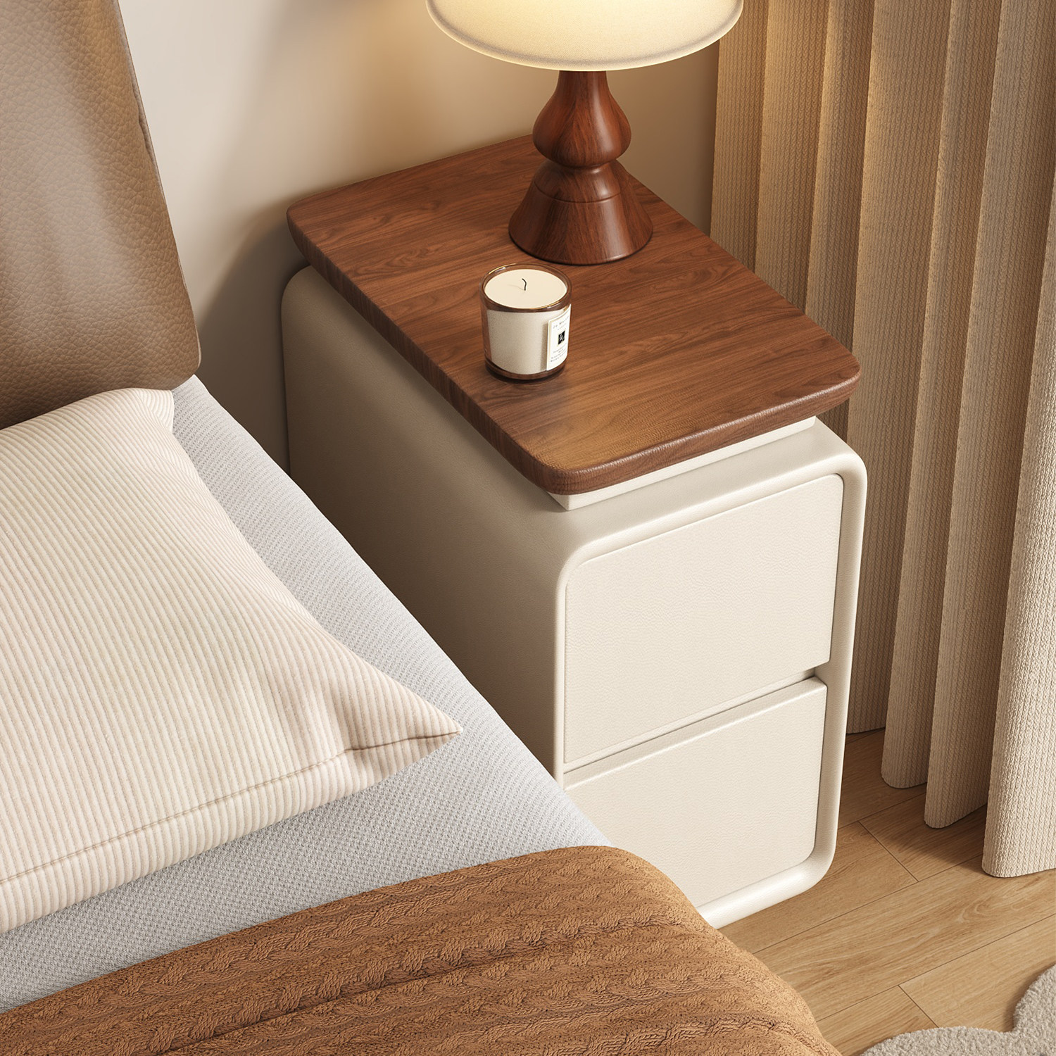 全实木床头柜极窄家用卧室轻奢高级感超窄小型中古奶油风收纳柜子,住宅家具,床头柜,淘宝优惠券,粉丝福利购,淘宝优惠卷