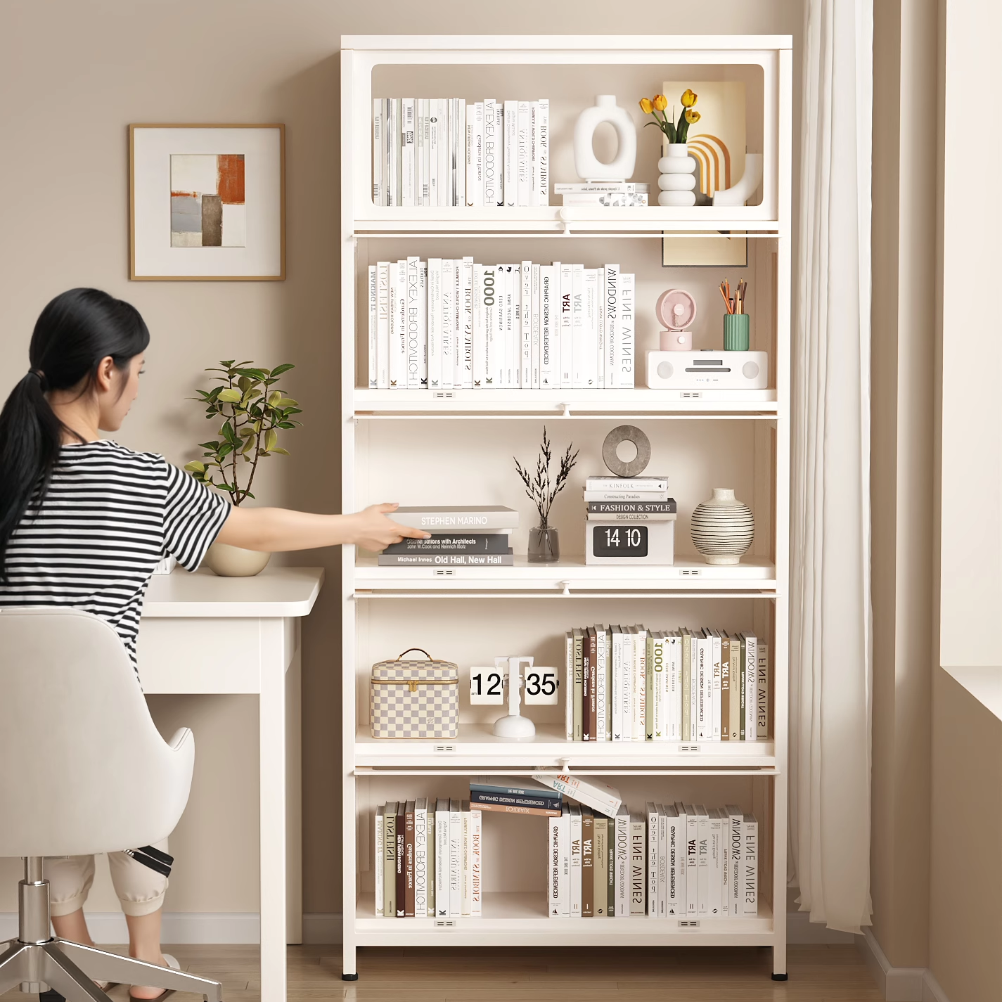 钢制书架落地置物架防尘收纳