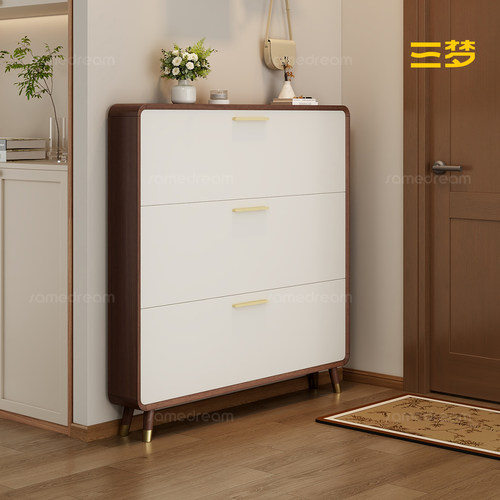 实木胡桃色超薄鞋柜小身躯大容量