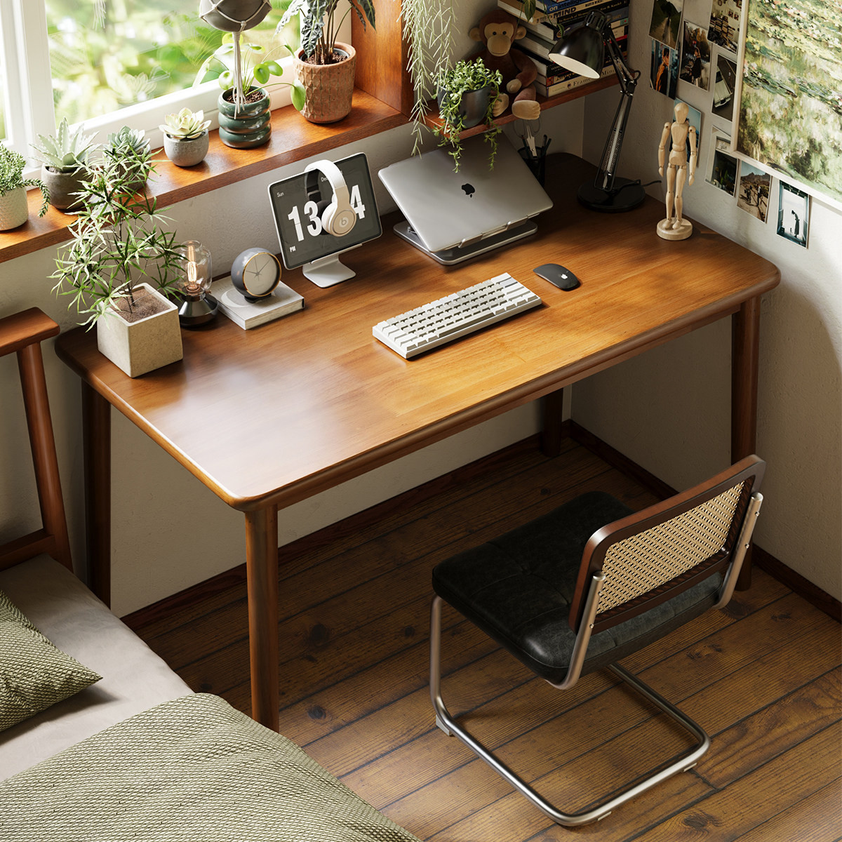 三梦全实木书桌家用办公学习桌成人小户型卧室书法桌子电脑桌餐桌