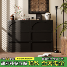 黑色实木翻斗鞋柜超薄家用门口中古侘寂风鞋柜玄关柜2024新款爆款