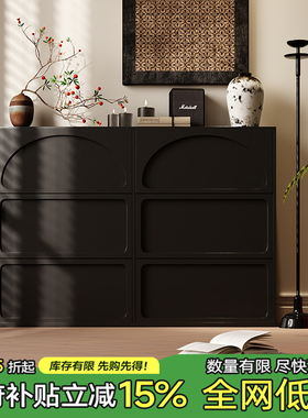 黑色实木翻斗鞋柜超薄家用门口中古侘寂风鞋柜玄关柜2024新款爆款