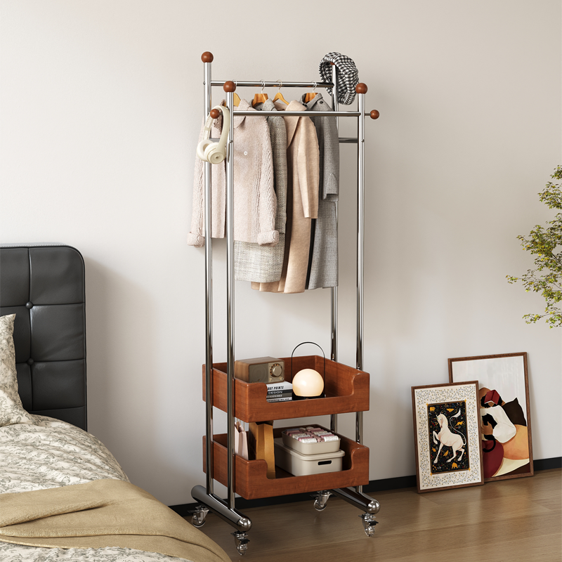 实木落地衣帽架可移动置物架