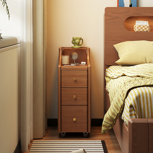三梦夹缝超薄床头柜可移动实木卧室储物柜客厅沙发边柜收纳柜