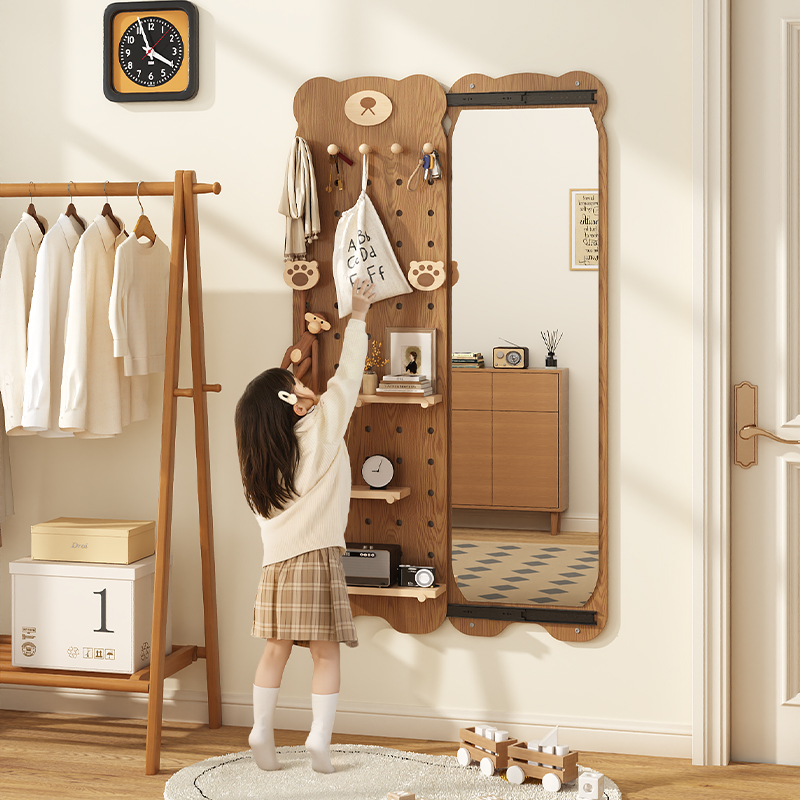 实木洞洞板穿衣镜隐藏式推拉镜子