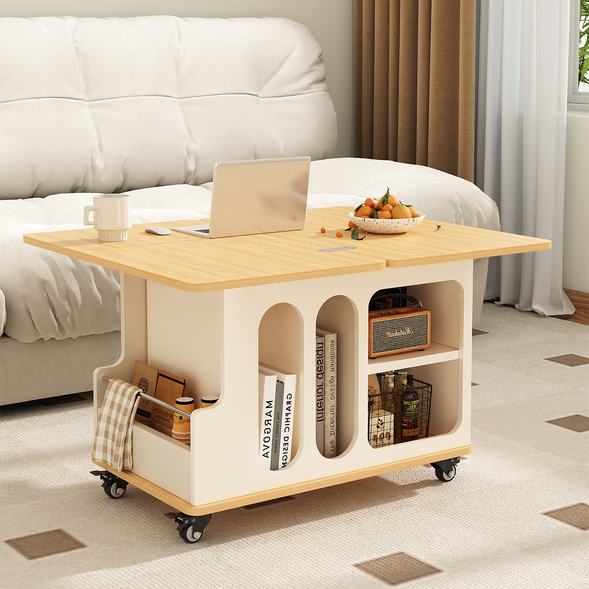 可移动折叠茶几客厅家用沙发边柜茶台茶桌奶油风小户型推车边几桌
