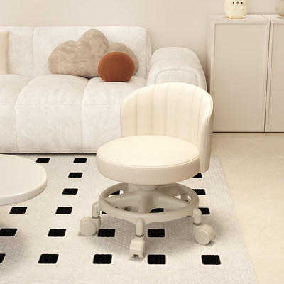 万向轮小凳子家用滑轮矮凳带娃神器儿童靠背椅子客厅圆凳软包板凳