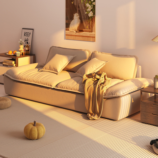 简约现代帆船沙发意式 奶油风小户型布艺沙发客厅懒人直排双人沙发