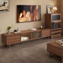 三梦中古风电视柜落地小户型2025新款 客厅家用胡桃色实木电视机柜