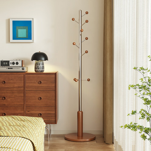 三梦衣帽架落地卧室不占空间衣架立式实木挂衣杆客厅不锈钢挂衣架