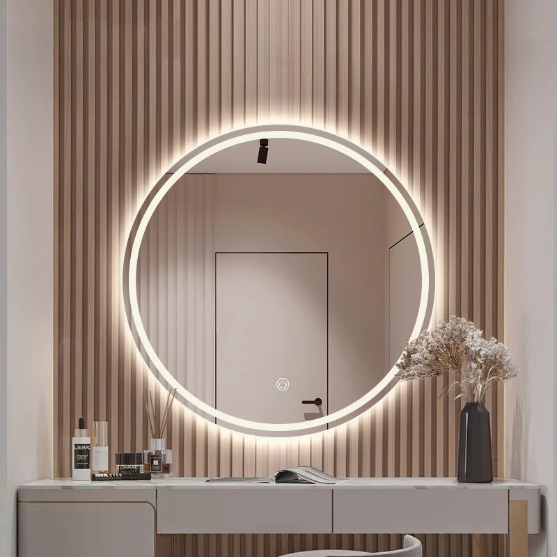 梳妆台镜子化妆镜壁挂主卧梳妆镜挂墙智能触摸屏led带灯圆形镜子